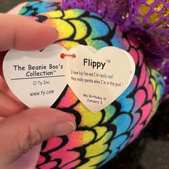 FLIPPY the Fish Beanie Boo Retired Beanbag Plush - New with Tags Vintage 1990s - Picture 8 of 12